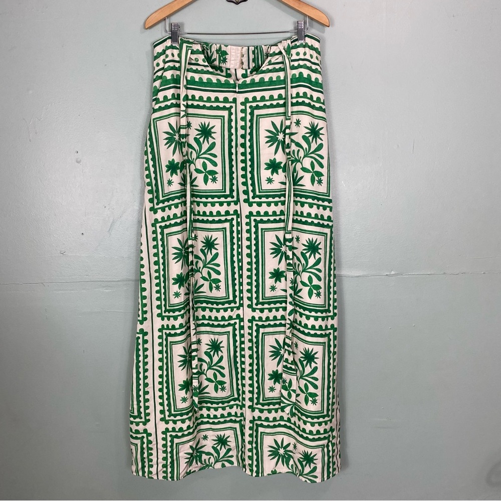 Mon Renn Losas Maxi Dress Green Cream Floral Vacation Medium - Picture 11 of 15